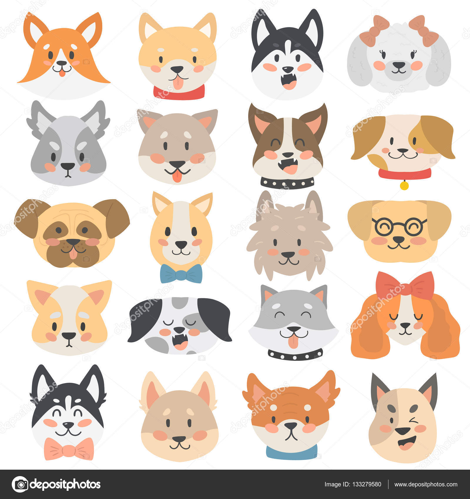 Dogs Heads Emoticons Vector Set Stock Vector Image By C Luplupme Gmail Com 133279580