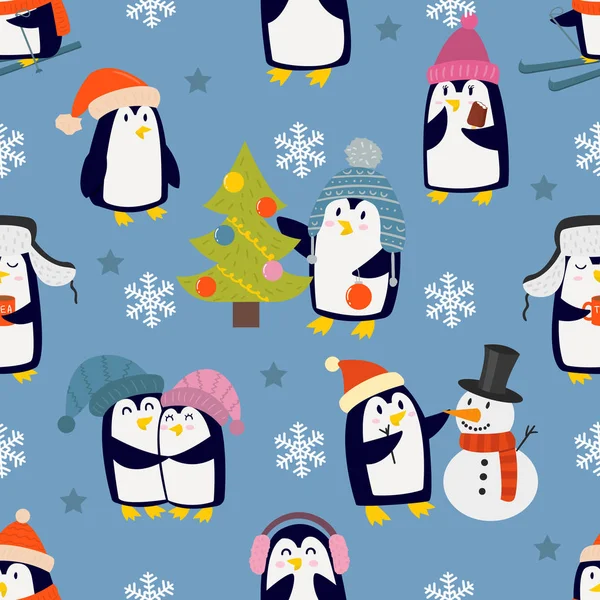 Рождественские пингвины . — стоковый вектор