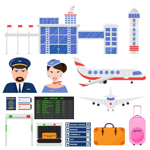 공항 항공 교통 벡터 세트. — 스톡 벡터