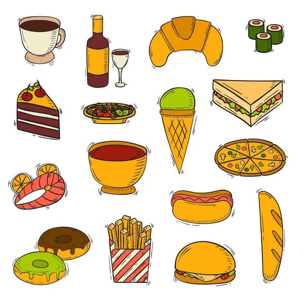 Fast food vektör el yapımı simgeler
