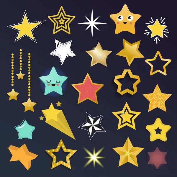 Σύνολο λαμπερό αστέρι εικονίδια στο διαφορετικό στυλ — Διανυσματικό Αρχείο