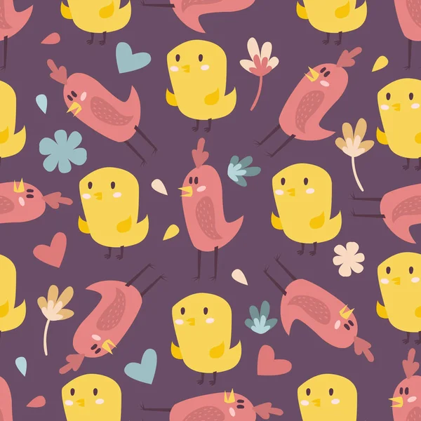 Cute birds vector seamless pattern — Stock Vector