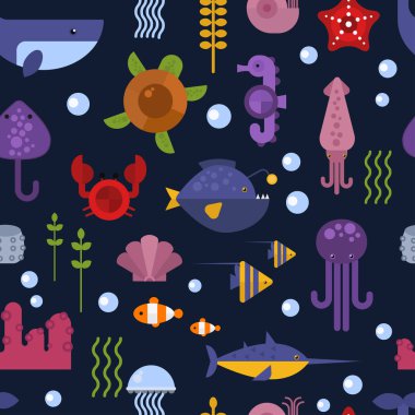 Deniz hayat Dikişsiz desen vektör.