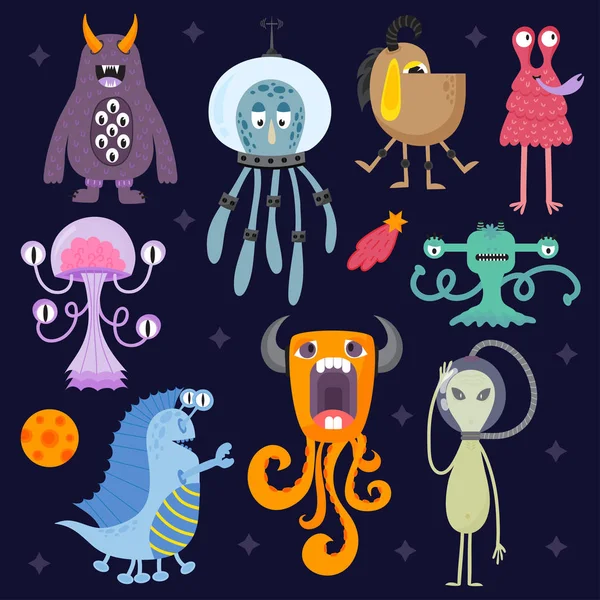 Set von verschiedenen niedlichen lustigen Cartoon-Monstern. — Stockvektor