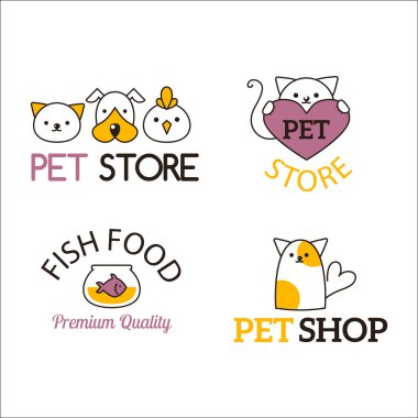 Evde beslenen hayvan dükkan sembolleri vektör.