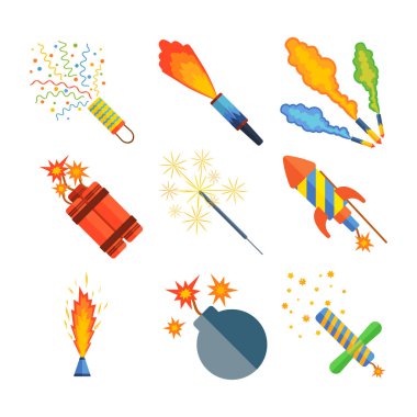 Piroteknik ve fireworks vektör.