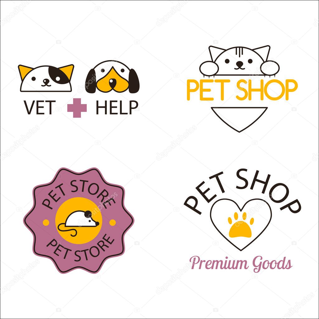 Logo for pet shop or animal clinic. Veterinary design symbol isolated silhouette care label. Creative company emblem. Health hospital funny silhouette.