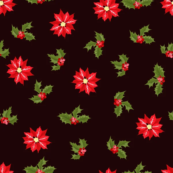 Christmas berry flower vector seamless pattern. — Stock Vector