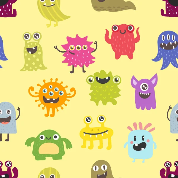 Cute monsters seamless pattern vector. — Stock Vector