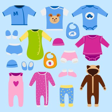Vektör bebek giysileri Icon set