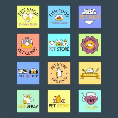 Evde beslenen hayvan dükkan sembolleri vektör.