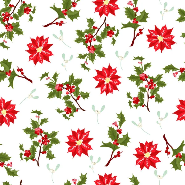 Christmas berry flower vector seamless pattern. — Stock Vector