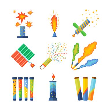Piroteknik ve fireworks vektör.