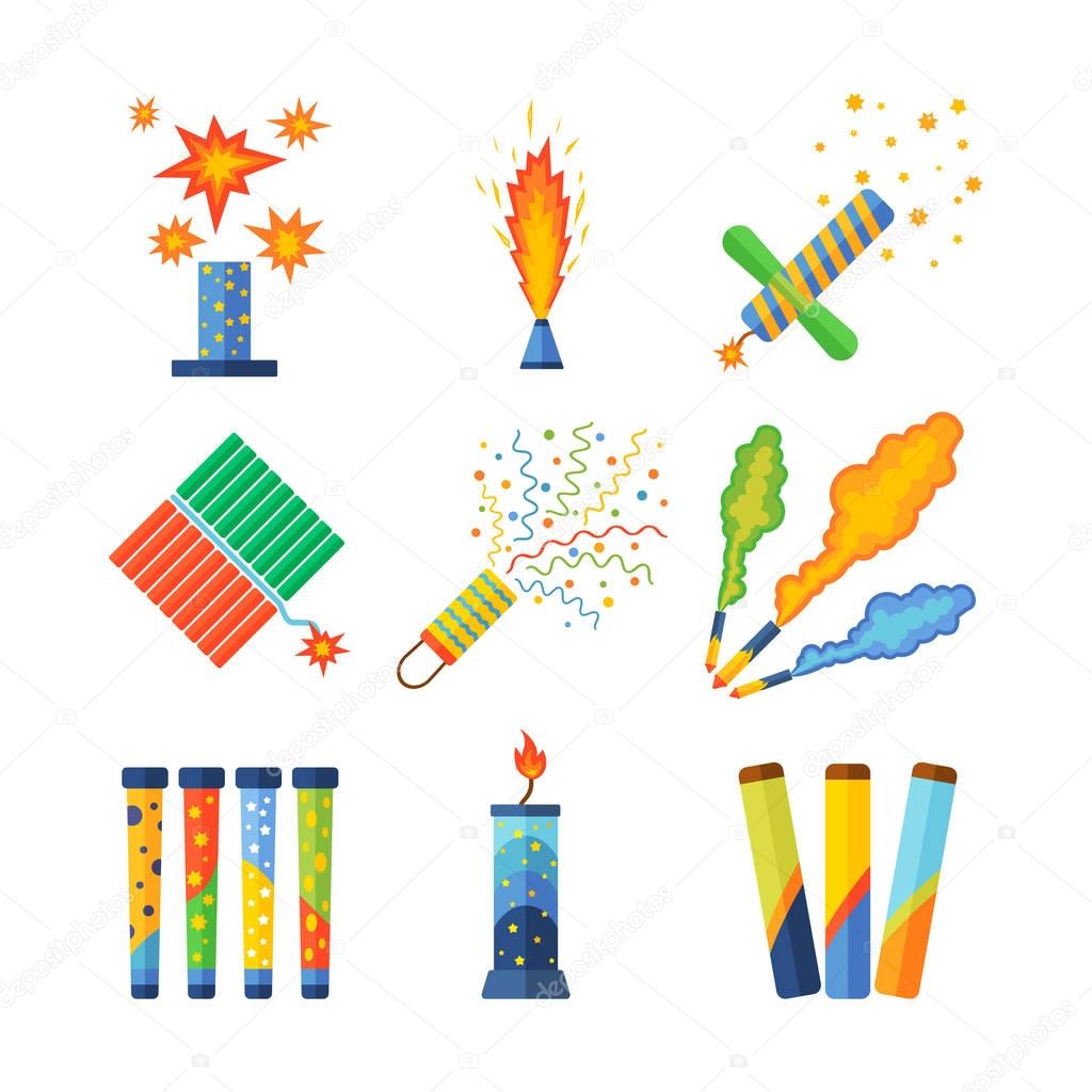 Pyrotechnics and fireworks vector.