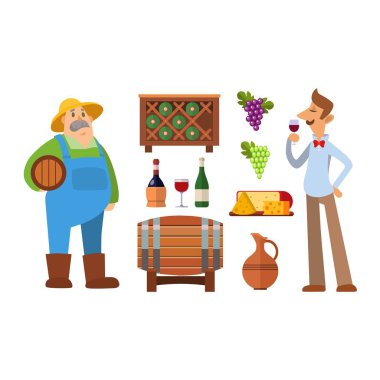 Şarap üretimi vektör set.