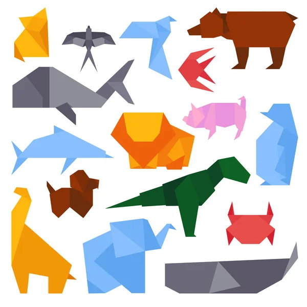 Ilustraciones estilo origami de diferentes animales vector . — Archivo Imágenes Vectoriales