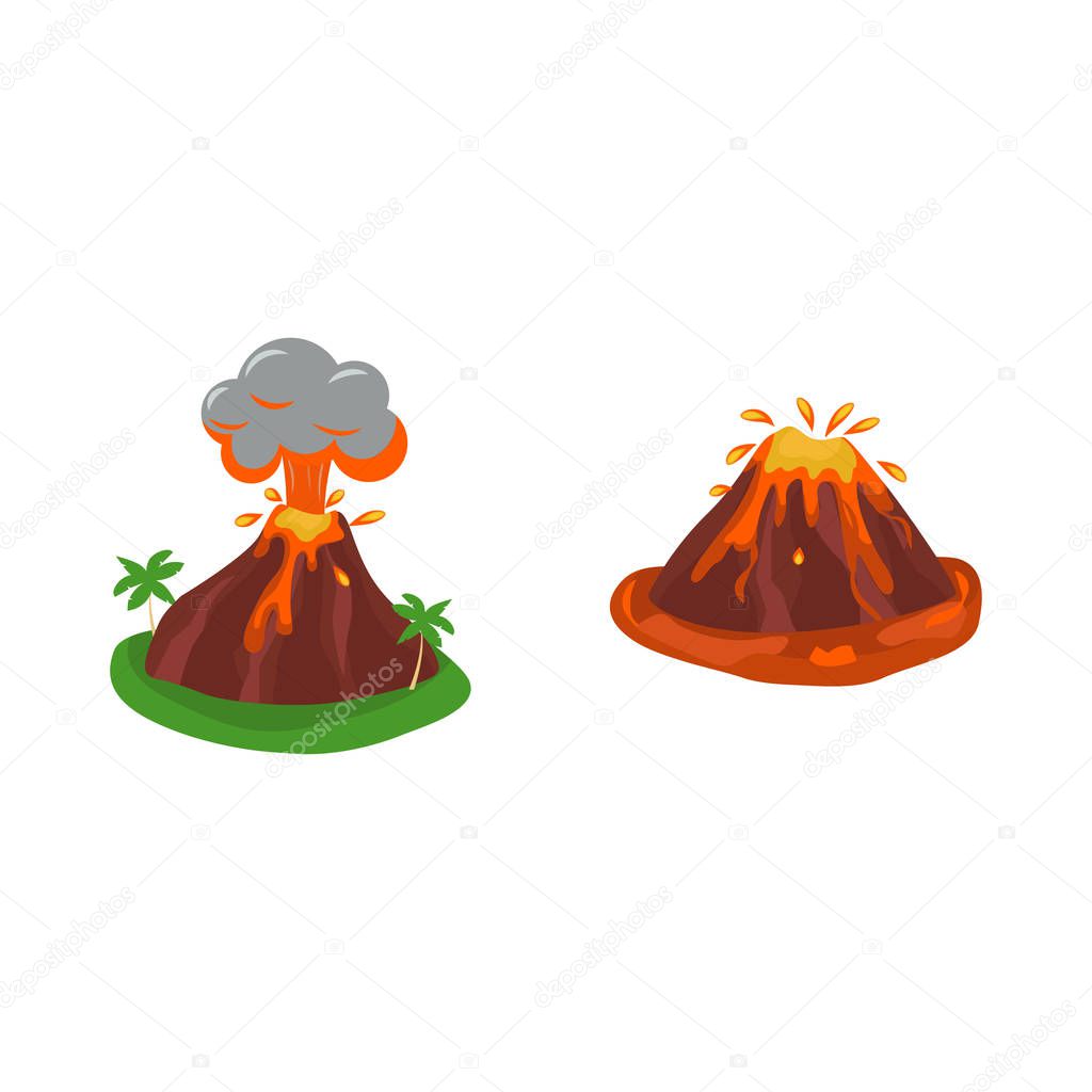 Volcano set vector illustration.