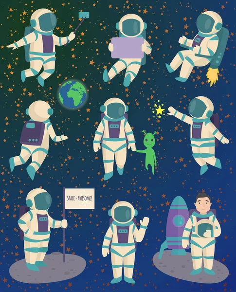 Vektor astronaut znakové pozice. — Stockový vektor