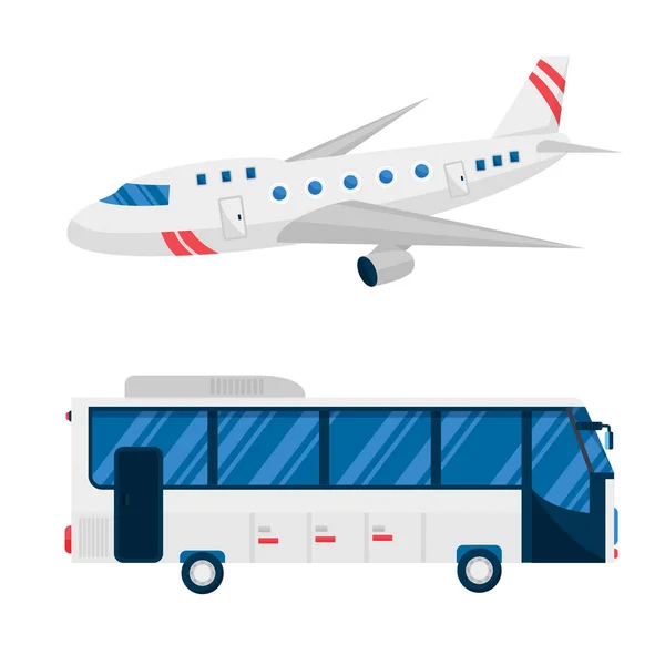 Ilustración de vector de avión y autobús . — Vector de stock