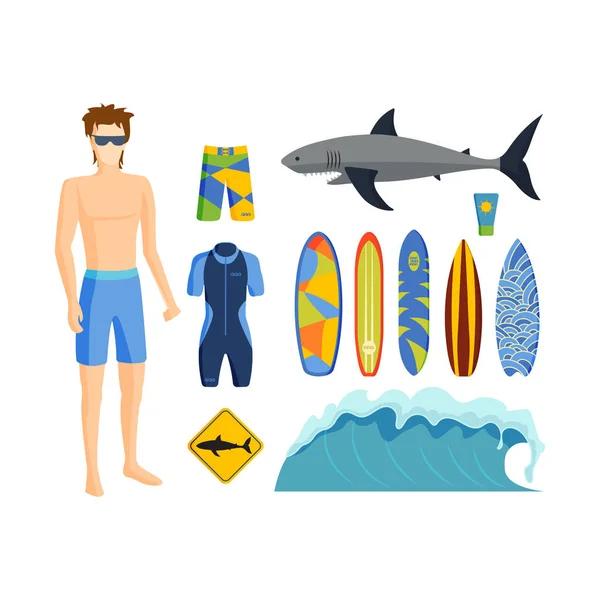 Surf vector conjunto . — Vector de stock