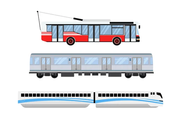 City road spårvagnar och trådbussar transport vektorillustration. — Stock vektor