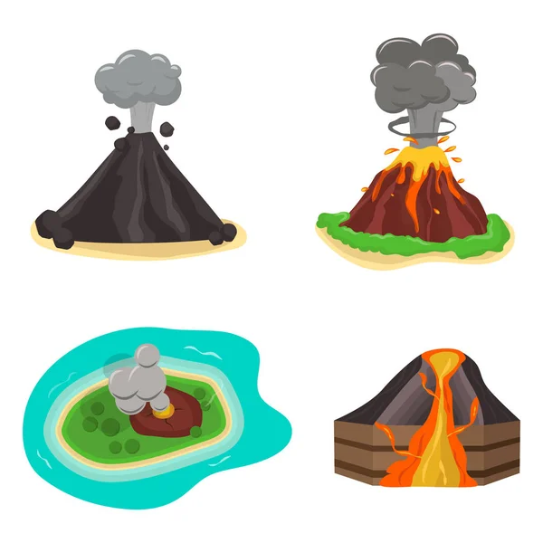 Volcán set vector ilustración . — Archivo Imágenes Vectoriales