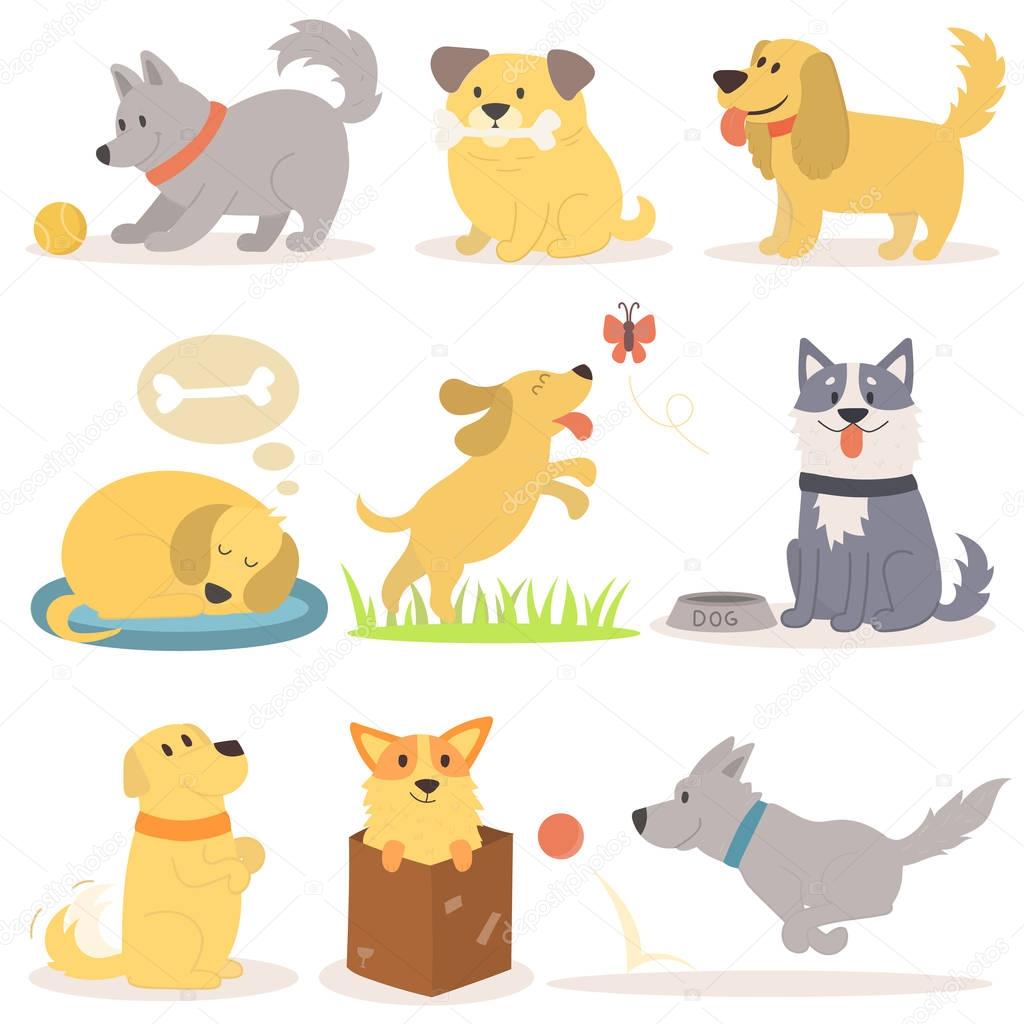 Vector set of funny cartoon dogs characters illustration.
