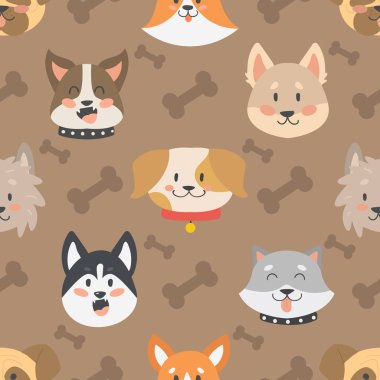 Köpek kafaları Dikişsiz desen arka plan vektör set.