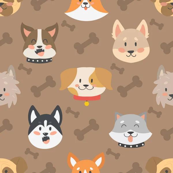 Cabezas de perros patrón sin costura vector de fondo conjunto . — Vector de stock