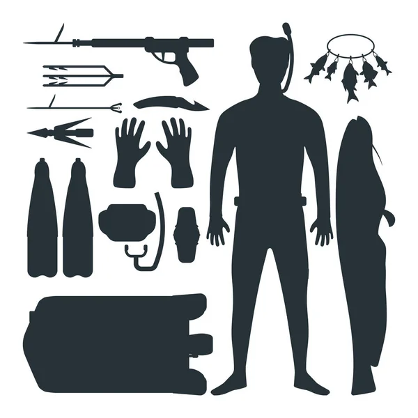 Ensemble vecteur silhouette Spearfishing . — Image vectorielle