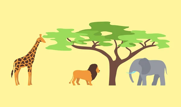 Albero di baobab e animali selvatici isolati su illustrazione vettoriale bianca . — Vettoriale Stock
