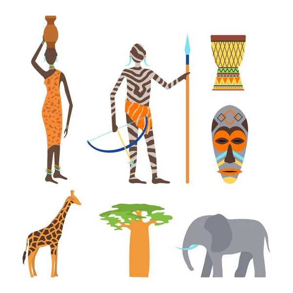 Африканские символы и набор векторов путешествия . — стоковый вектор