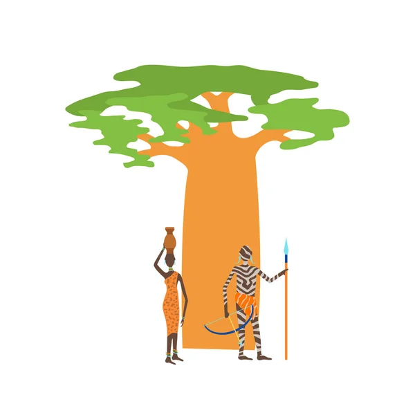 Beyaz vektör illüstrasyon izole baobab ağacı. — Stok Vektör