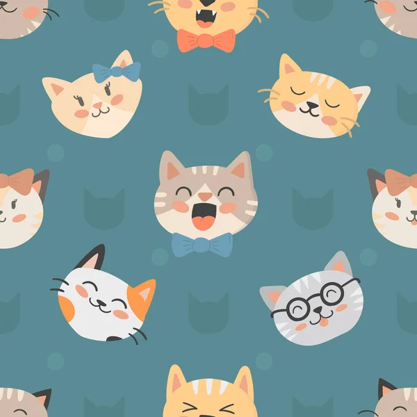 Seamless hipster cats pattern vector illustration — Stock Vector