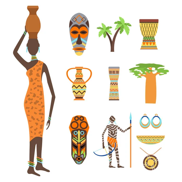 Afrika-Symbole und Reisevektorset. — Stockvektor