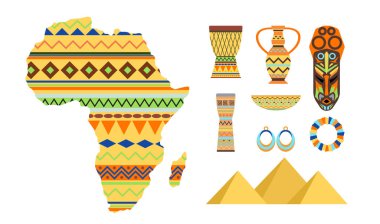 Afrika semboller ve seyahat vektör set.