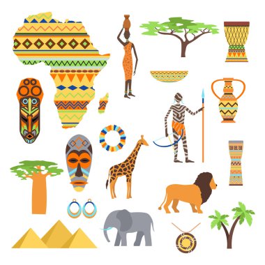 Afrika semboller ve seyahat vektör set.