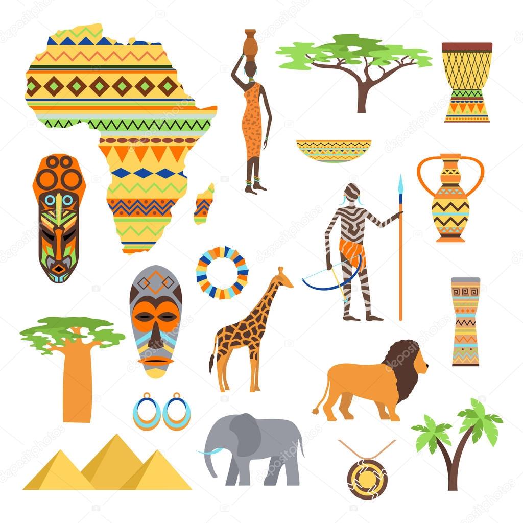 Africa symbols and travel vector set.