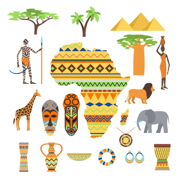 Afrika semboller ve seyahat vektör set. — Stok Vektör