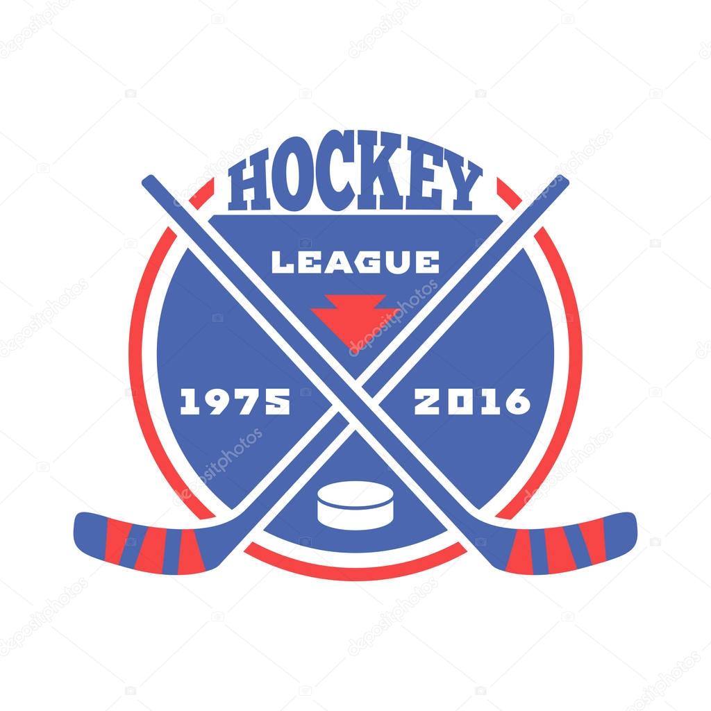 Hockey label vector.Template for sport team with ball and symbols competition graphic champion badge. Vector club game logo element.