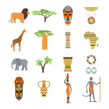 Afrika semboller ve seyahat vektör set.