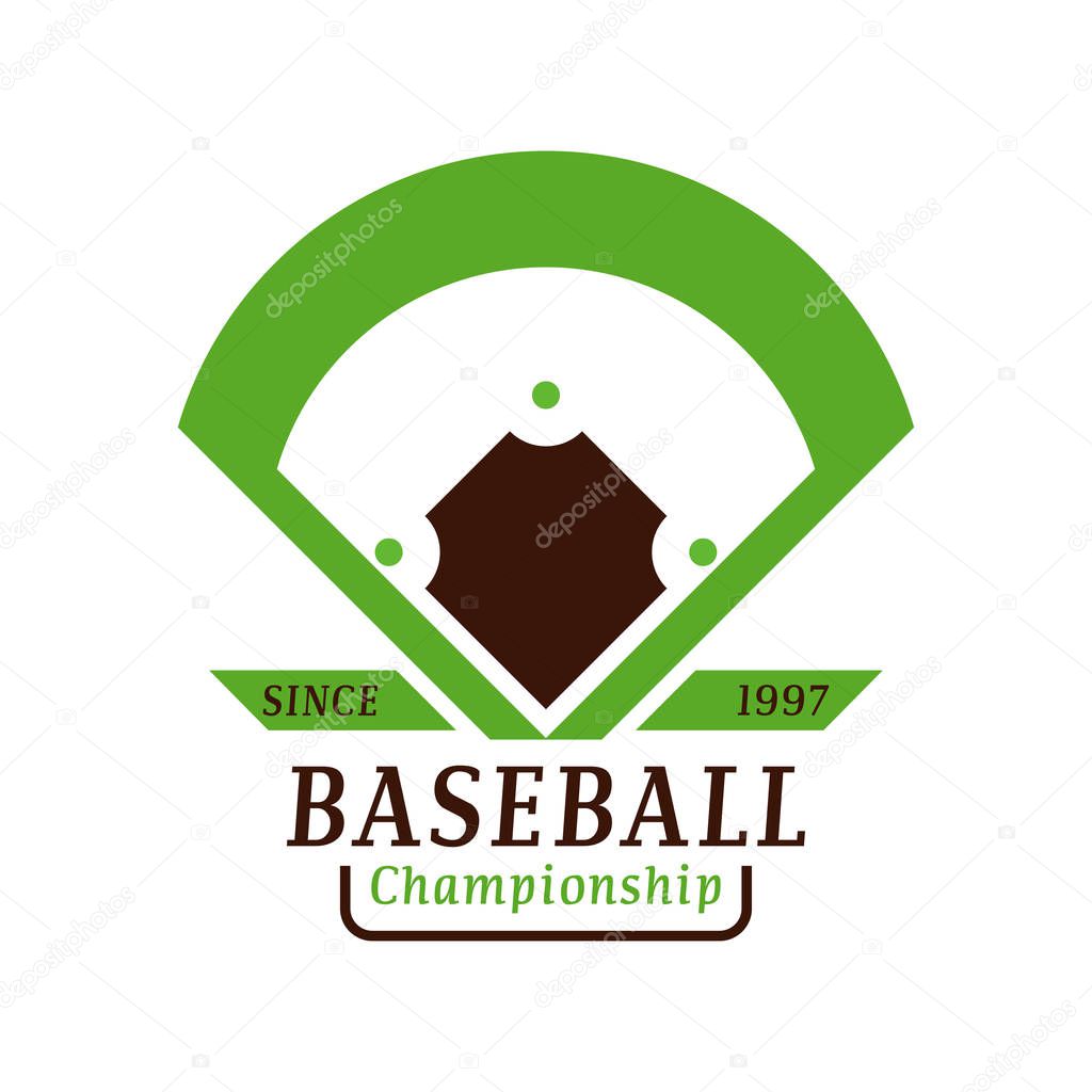 Baseball tournament professional logo. Template for sport team with ball and symbols competition graphic champion badge. Vector club game element.