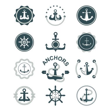 Çapa Denizcilik sembolleri vektör rozetleri.