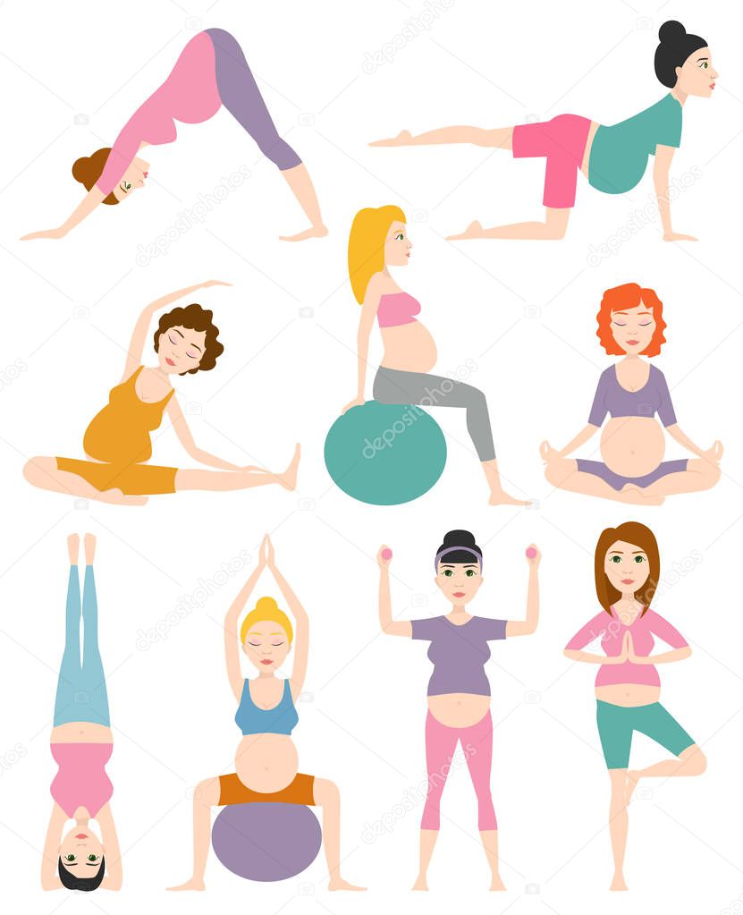 Pregnant woman yoga vector illustration.