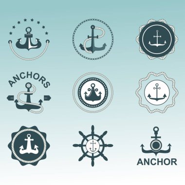 Çapa Denizcilik sembolleri vektör rozetleri.