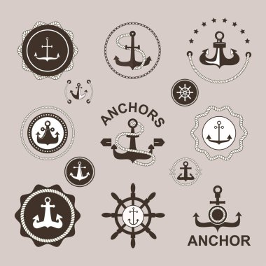 Çapa Denizcilik sembolleri vektör rozetleri.