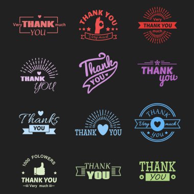 Teşekkür ederim metin yazı vektör rozeti.