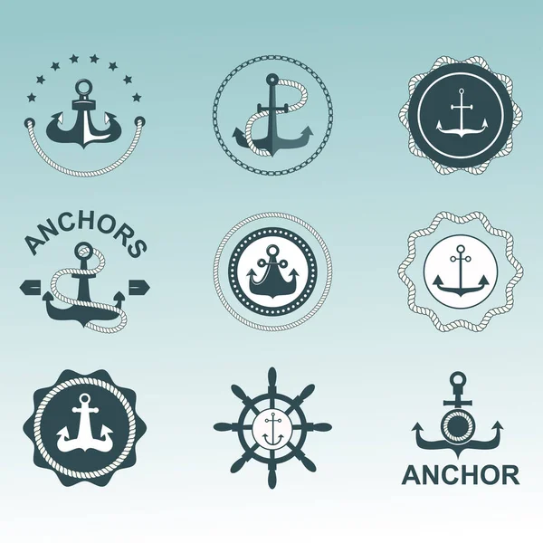 Simboli nautici di ancoraggio badge vettoriali . — Vettoriale Stock