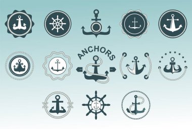 Çapa Denizcilik sembolleri vektör rozetleri.