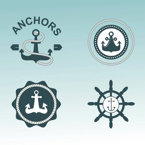 Simboli nautici di ancoraggio badge vettoriali . — Vettoriale Stock